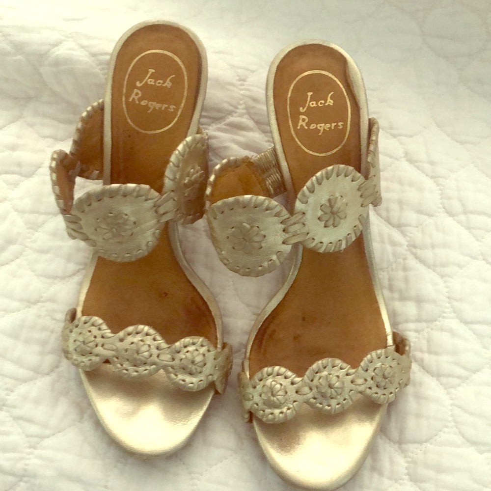 Jack Rogers Luccia Platinum Leather Wedges